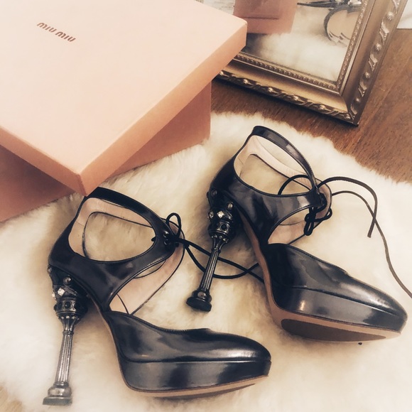 Miu Miu Shoes - Miu Miu dusty grey jewel tie heel